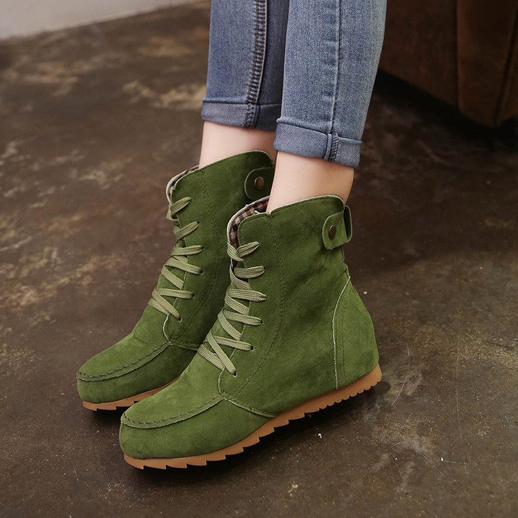 Round Toe Women Ankle Lace-Up Boots